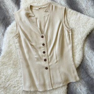 Vintage Cream Button-Up Sleeveless Top